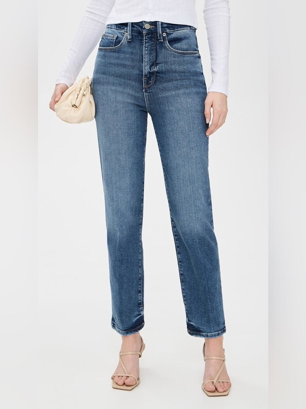 Good American Good Boy Straight Cropped Jeans New